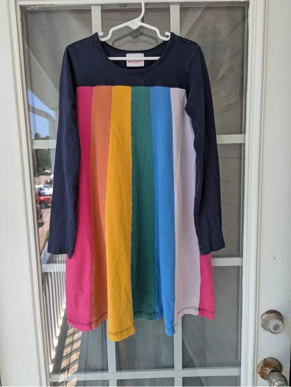 Hanna Andersson Girls Dress Colorblock Rainbow Stripe Long Sleeve Cotton US 8